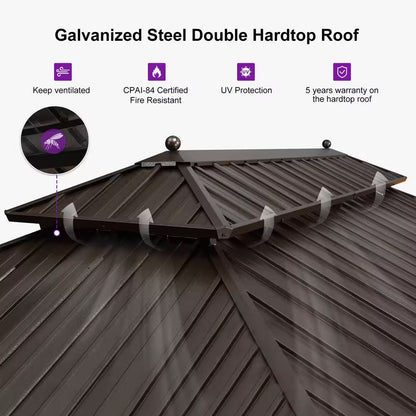 10 Ft.X13 Ft.Bronze Luxury Aluminum Frame Hardtop Gazebo for Patio Deck Backyard Netting Hooks Upgraded Curtain 24Lights