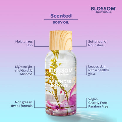 Dry Body Oil with Real Flowers, Purple, Lavender, 2 Fl Oz (60 Ml) | Scented Body Oils for Women Moisturizing and Hydrating Skincare, Vanilla, for Men Mens Cocoa Butter, Carrier, for Essential