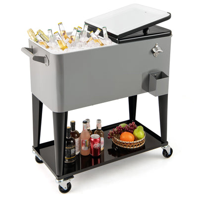Portable Patio Cooler with Bottom Storage Shelf and Bottle Opener