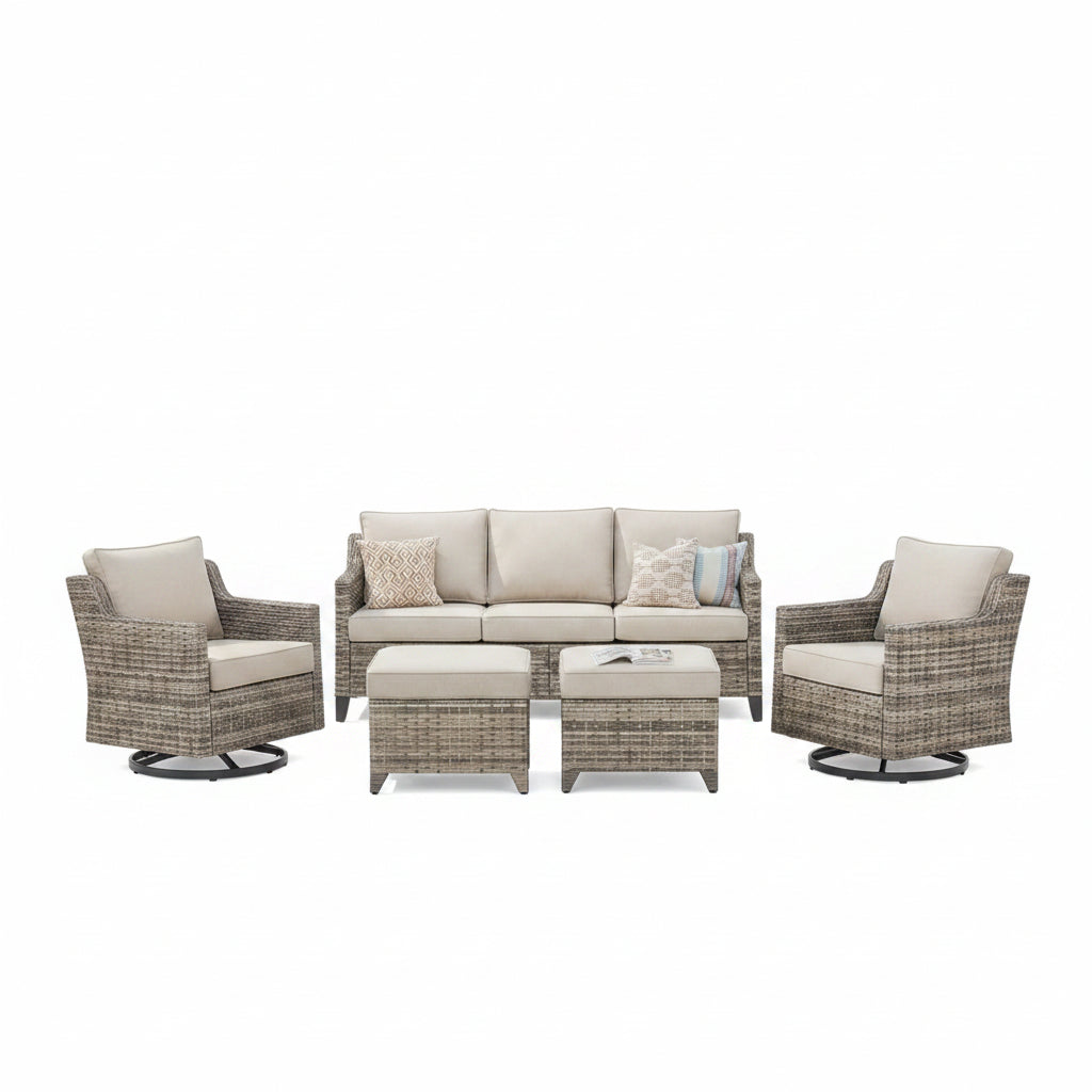 Outdoor Patio Furniture Set-5 Pieces All-Weather Wicker Outdoor Furniture with Swivel Patio Chairs Outdoor Patio Conversation Set for Garden Porch Deck Grey/Beige