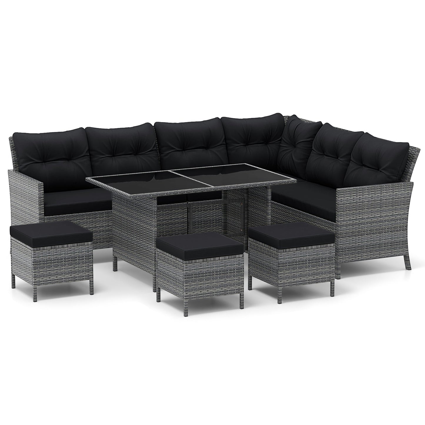 7 Pieces Patio Dining Furniture Set with Soft Cushions and Ottomans