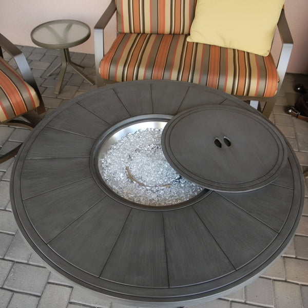 44 In. X 24 In. round Aluminum Propane Fire Pit in Brushed Wood Finish
