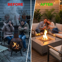 Manhattan Outdoor Fire Pit 36 In. X 36 In. Square Concrete Propane Fire Table with Lava Rocks and Cover — Before & After