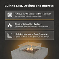 Manhattan Outdoor Fire Pit 36 In. X 36 In. Square Concrete Propane Fire Table with Lava Rocks and Cover — Results & Stats