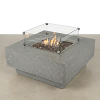 Manhattan Outdoor Fire Pit 36 In. X 36 In. Square Concrete Propane Fire Table with Lava Rocks and Cover — Studio Shot