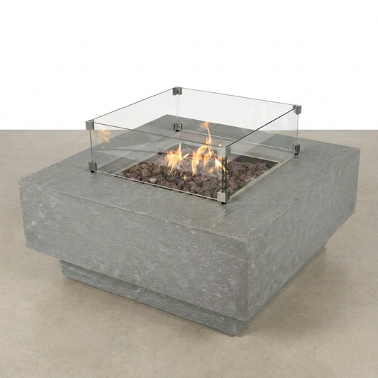 Manhattan Outdoor Fire Pit 36 In. X 36 In. Square Concrete Propane Fire Table with Lava Rocks and Cover — Studio Shot
