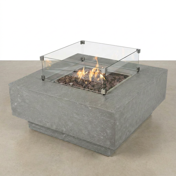 Manhattan Outdoor Fire Pit 36 In. X 36 In. Square Concrete Propane Fire Table with Lava Rocks and Cover — Studio Shot