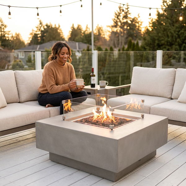 Outdoor Fire Pit Table Built for Year-Round Entertaining, 36x36 Concrete, 304 Stainless Burner, Propane