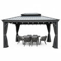 10 Ft. X 12 Ft. Gray Aluminum Frame Patio Outdoor Hardtop Gazebo for Backyard, Hooks, Netting Upgraded Curtain 24-Lights