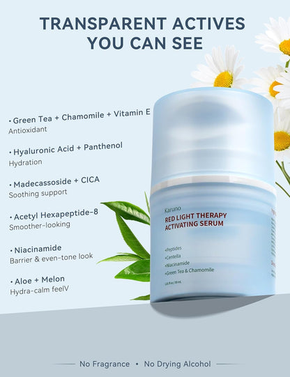 Red Light Therapy Serum for Face – Activation & Hydration Booster for LED Mask, Microcurrent & Facial Devices – Hyaluronic Acid, Green Tea, Niacinamide, Centella & Aloe – 1.01 Fl.Oz * 2