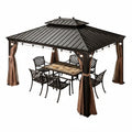 10 Ft.X13 Ft.Bronze Luxury Aluminum Frame Hardtop Gazebo for Patio Deck Backyard Netting Hooks Upgraded Curtain 24Lights