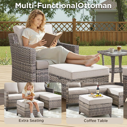 Outdoor Patio Furniture Set-5 Pieces All-Weather Wicker Outdoor Furniture with Swivel Patio Chairs Outdoor Patio Conversation Set for Garden Porch Deck Grey/Beige