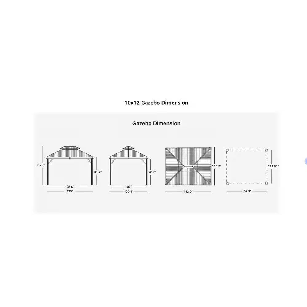 10 Ft. X 12 Ft. Gray Aluminum Frame Patio Outdoor Hardtop Gazebo for Backyard, Hooks, Netting Upgraded Curtain 24-Lights