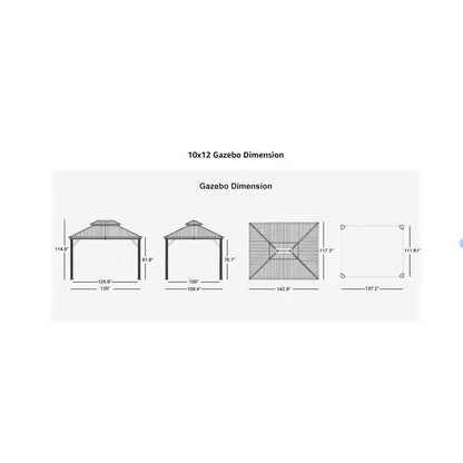 10 Ft. X 12 Ft. Gray Aluminum Frame Patio Outdoor Hardtop Gazebo for Backyard, Hooks, Netting Upgraded Curtain 24-Lights