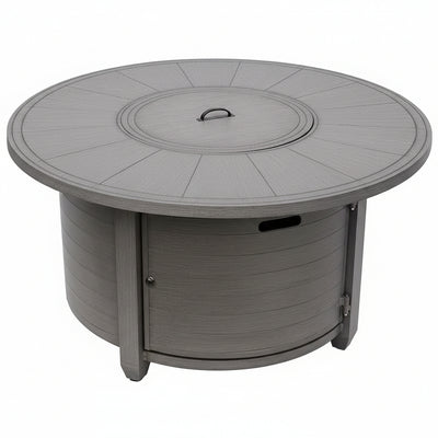 44 In. X 24 In. round Aluminum Propane Fire Pit in Brushed Wood Finish