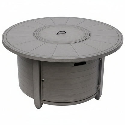 44 In. X 24 In. round Aluminum Propane Fire Pit in Brushed Wood Finish
