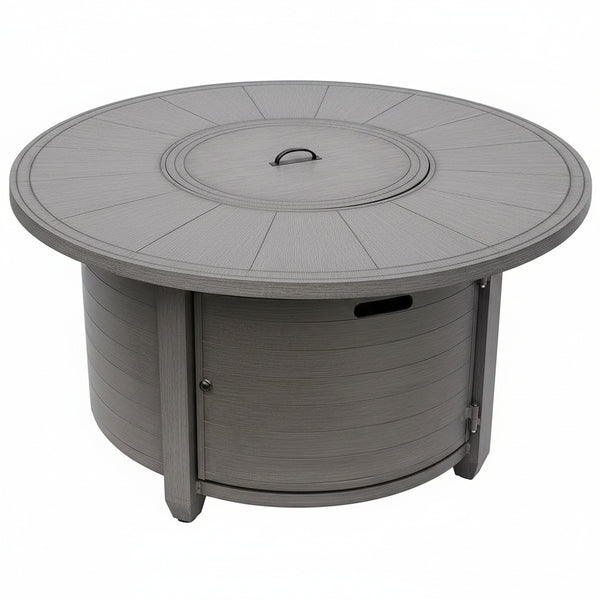 44 In. X 24 In. round Aluminum Propane Fire Pit in Brushed Wood Finish